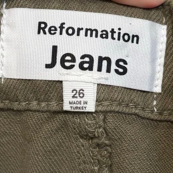 Reformation Army Green 100% Cotton Maggie Cargo Denim Midi Skirt Size 26 - Picture 5 of 8